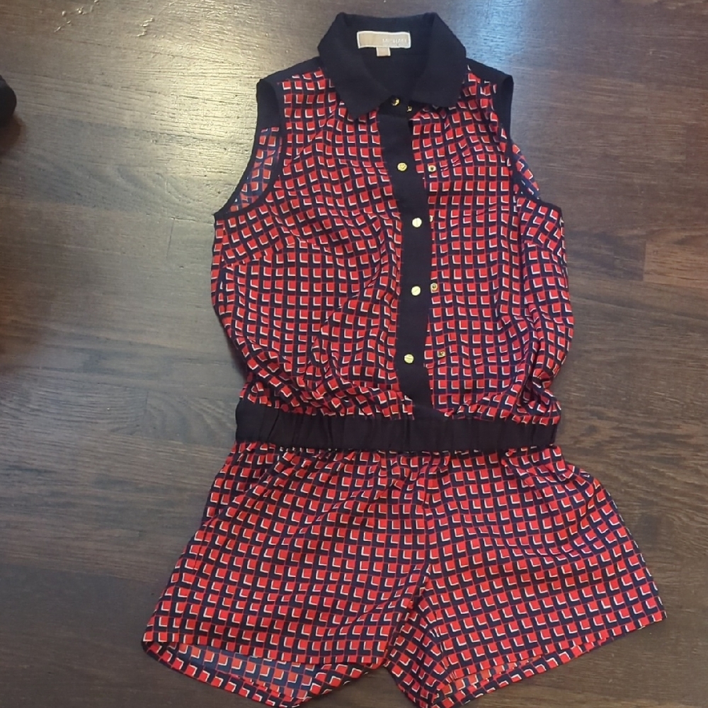 Michael Kors Red and Black Geometric Romper